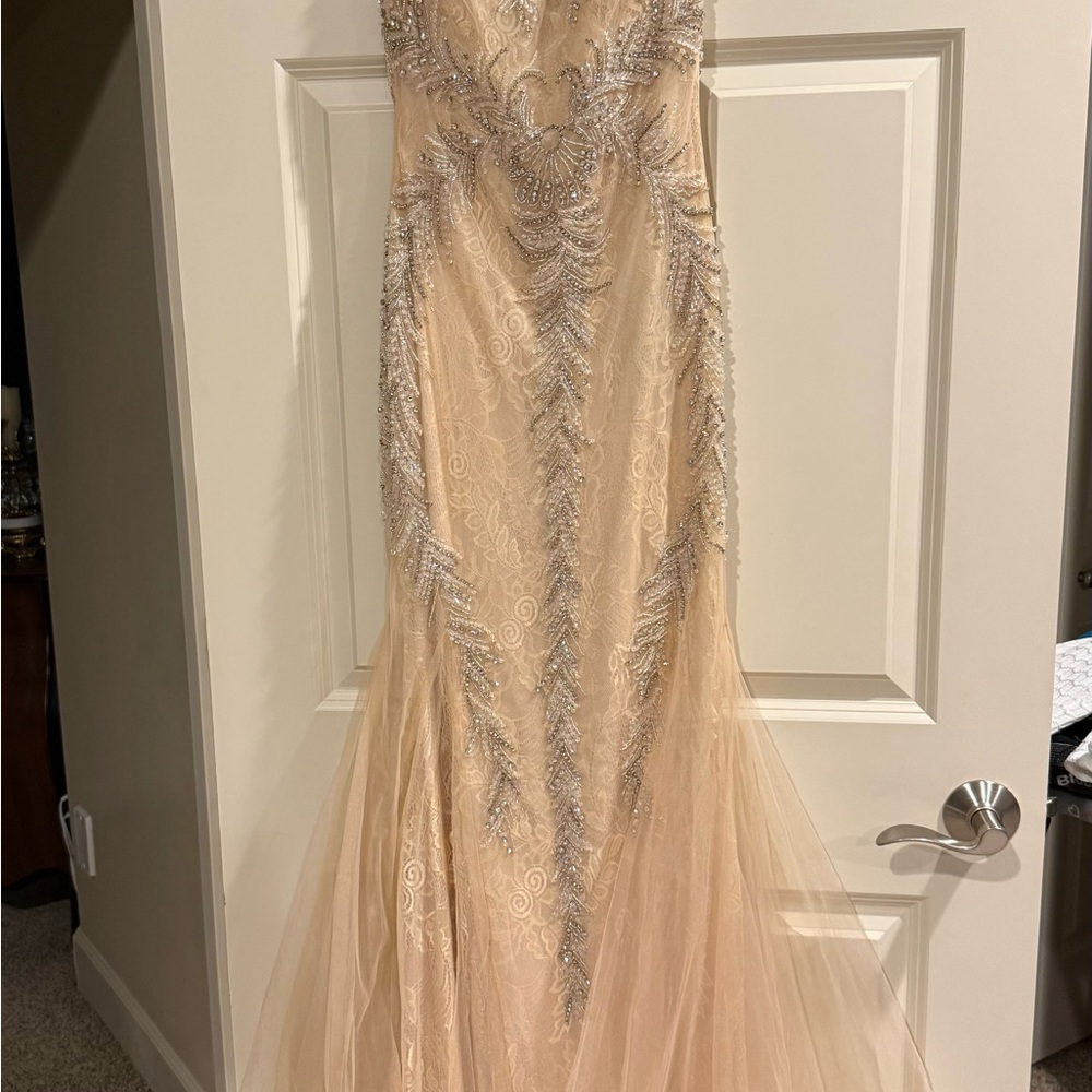 Elegant Cream Prom Dress with Silver Accents
